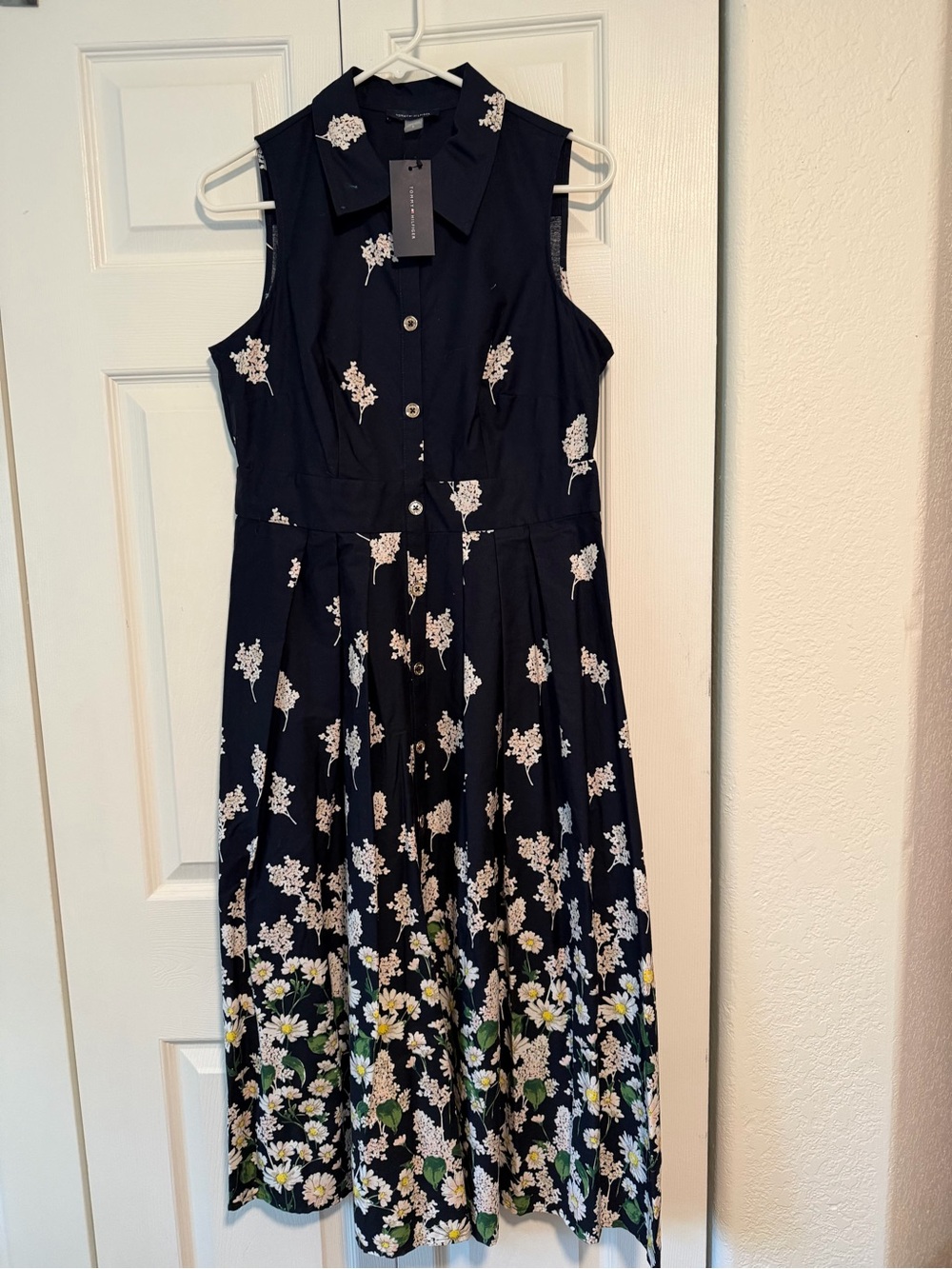Tommy Hilfiger Navy Sleeveless Floral Midi Dress